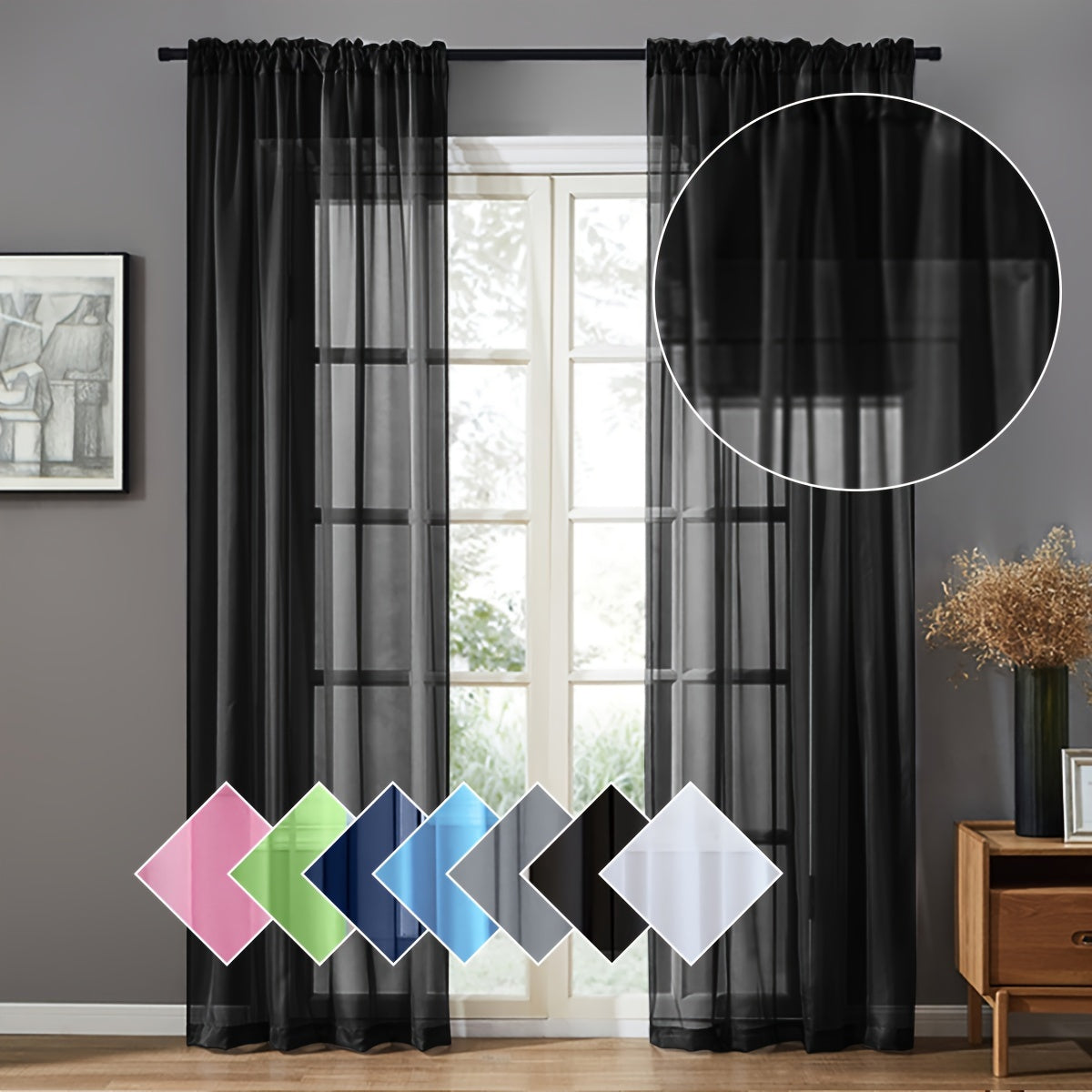 Sheer Curtain Panel Classic Rod Pocket Polyester Yarn-Dyed Lightweight
