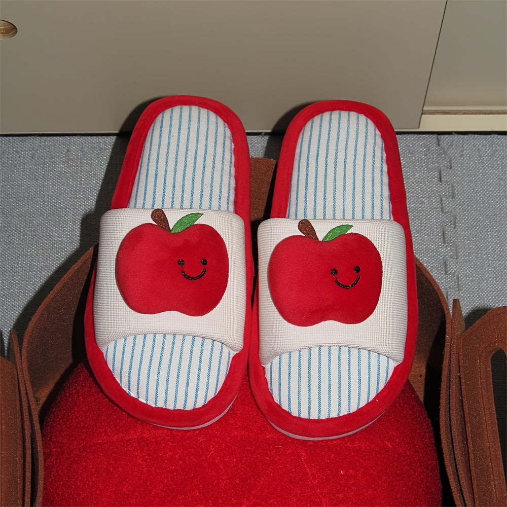 Women Soft Slippers Breathable Fabric Apple Design Indoor Footwear