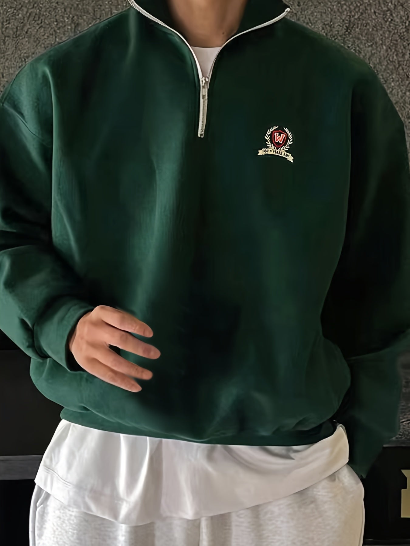 Erkaklar uchun tasodifiy fermuarlı pullover sviter, har kuni kiyish uchun qulay uzun qo'lqopli yuqori.