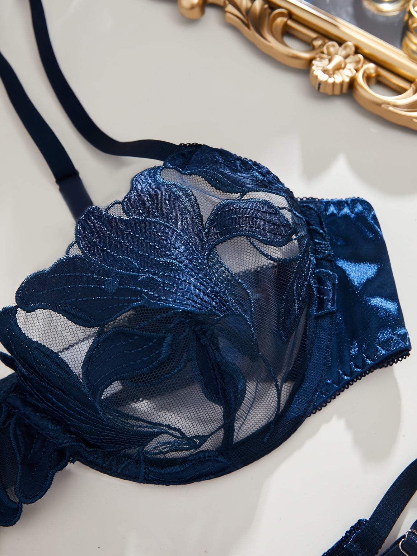 Women's Floral Embroidered Cami Bra and Panties Set Lingerie