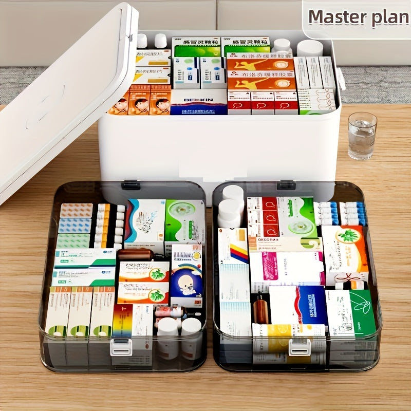 Multi-Layer Plastic Pill Organizer Box with Handle for Travel and Home