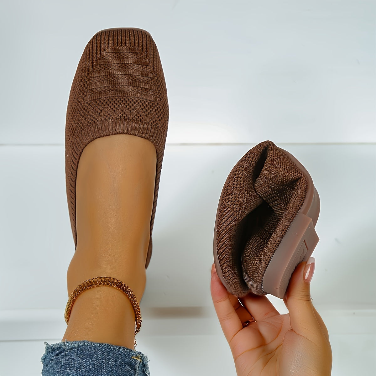 Women's Slip-On Mary Jane Flats Lightweight Square Toe Casual Shoes