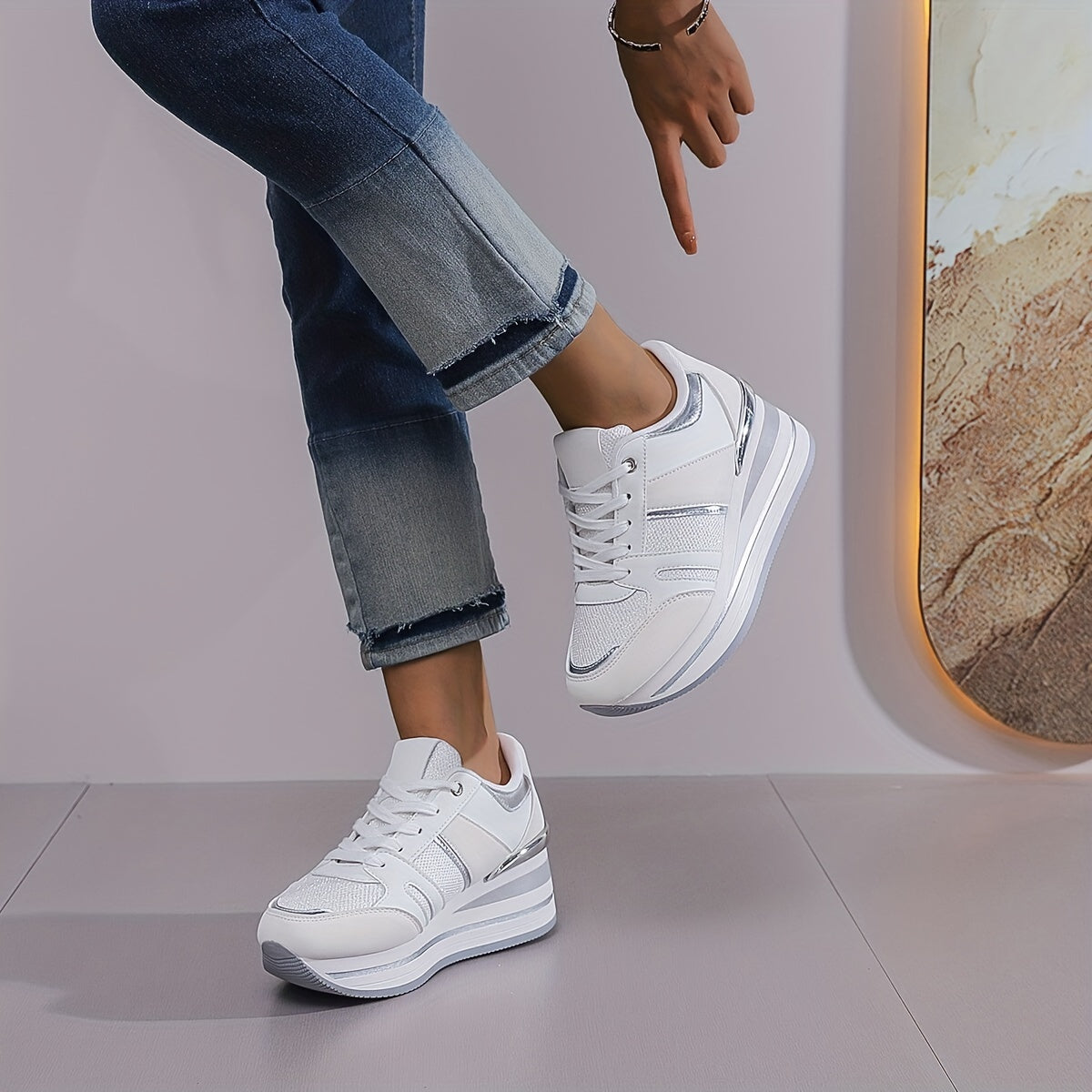 Women's Wedge Platform Sneakers, Running Shoes, Spring Autumn Casual
