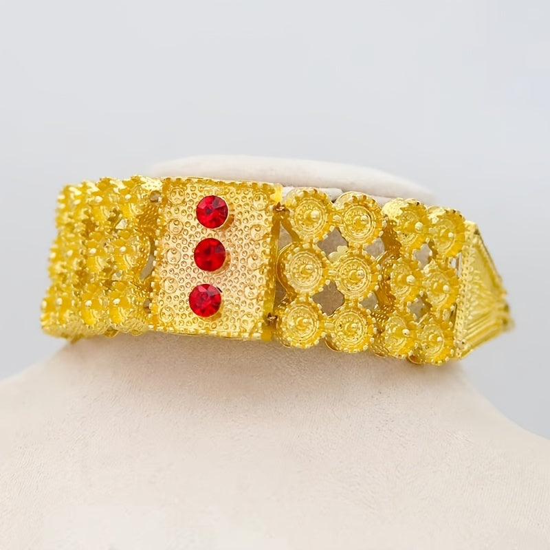 Set of 4 Boho Tribal Jewelry Pieces Necklace Earrings Ring Bracelet 24K Gold Plated Synthetic Zirconia