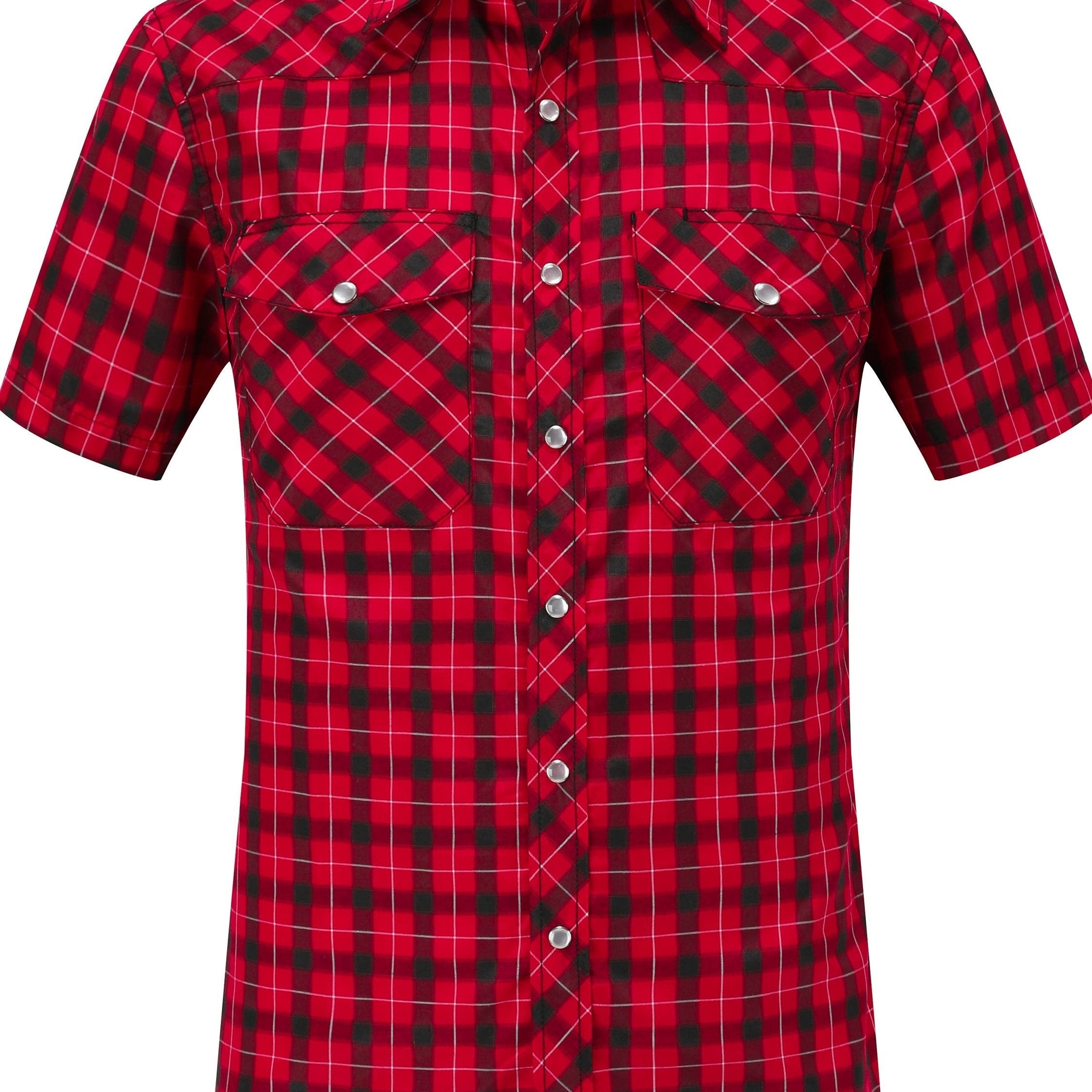 Camisa de verano casual de cuadros para hombre, manga corta, ajuste ajustado, poliéster y algodón, ligera