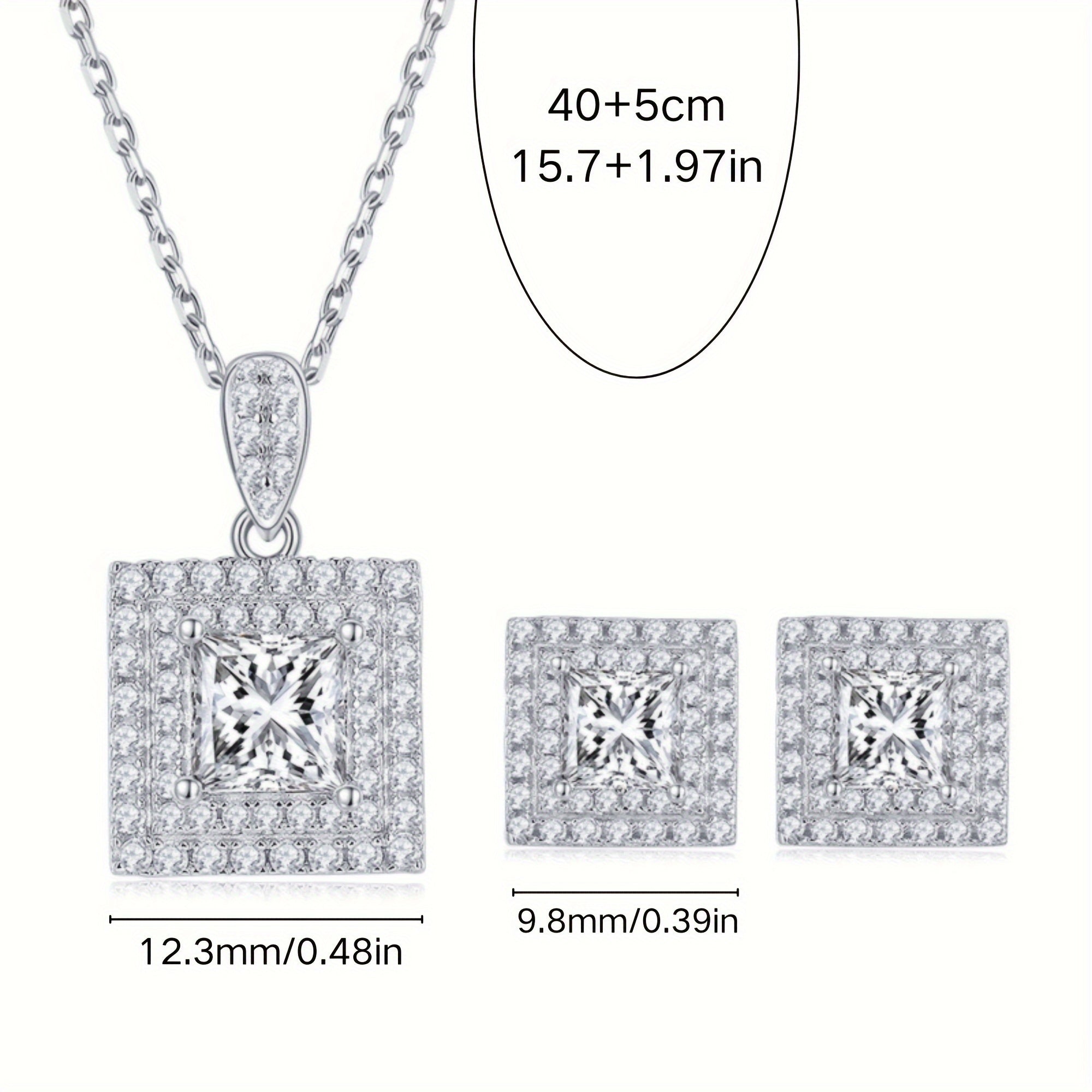 Women’s Silver Jewelry Set with Moissanite Necklace and Earrings 1ct and 1ct