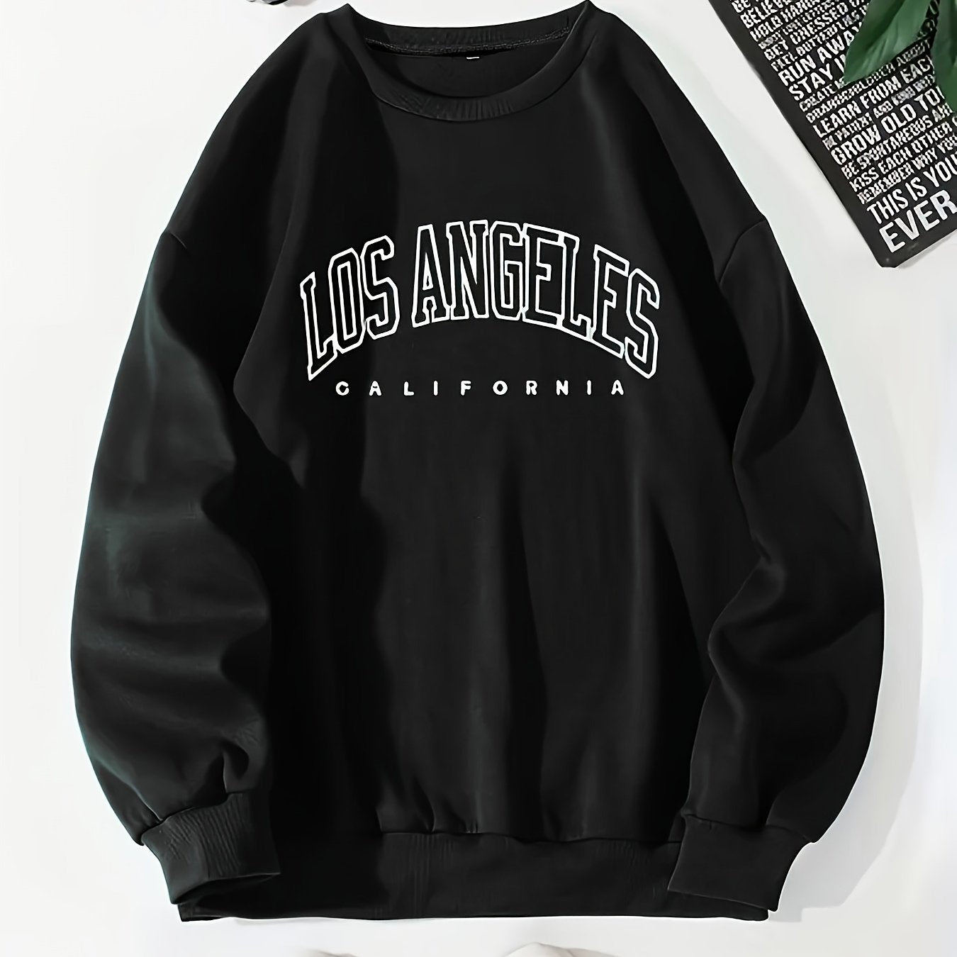 Women's Letter Print Pullover Sweatshirt Fall Winter Casual Long Sleeve Crew Neck