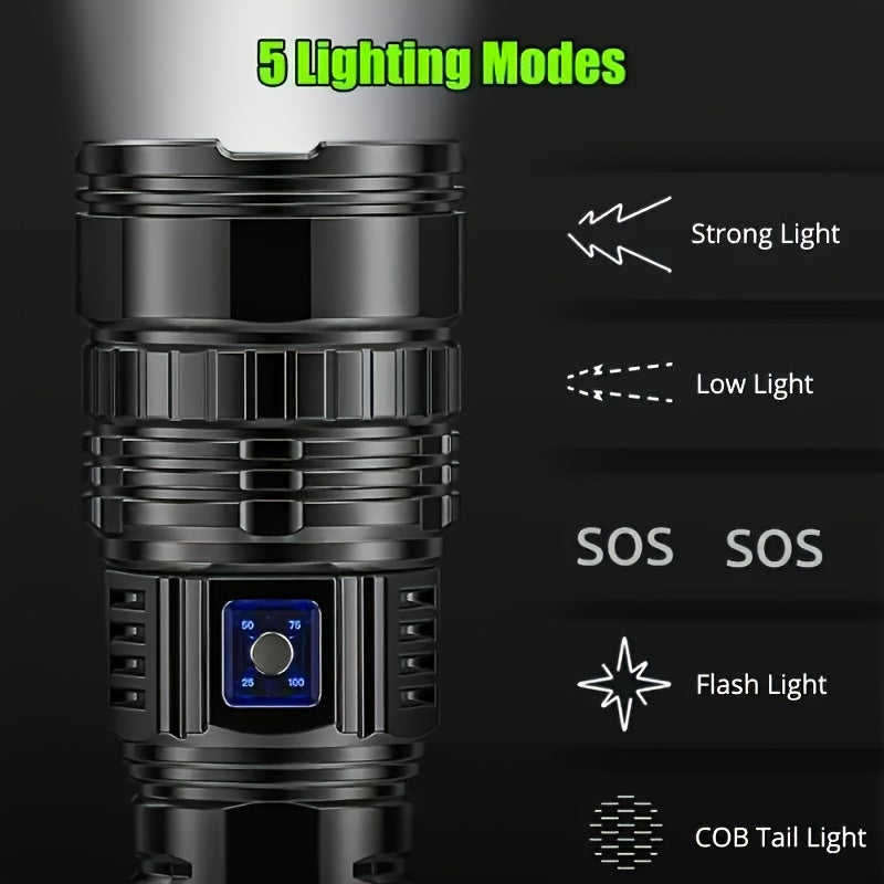 1500 Lumens LED Flashlight USB Rechargeable Zoomable COB Tail Light for Camping Hunting Outdoor
