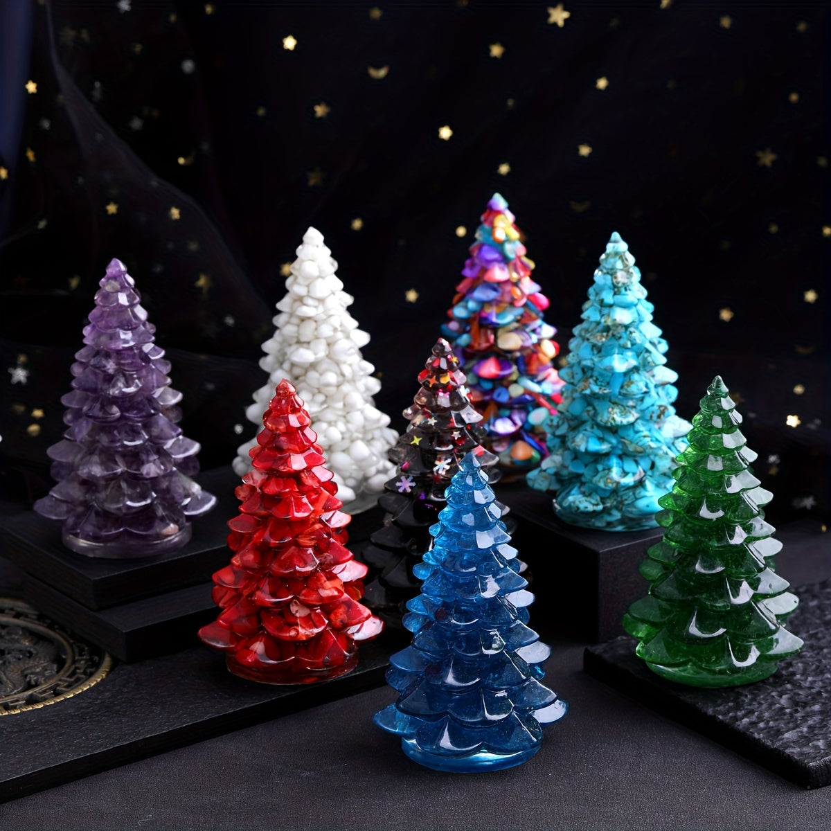 Resin Artificial Gemstone Christmas Tree Ornament for Holiday Decor and Gifts