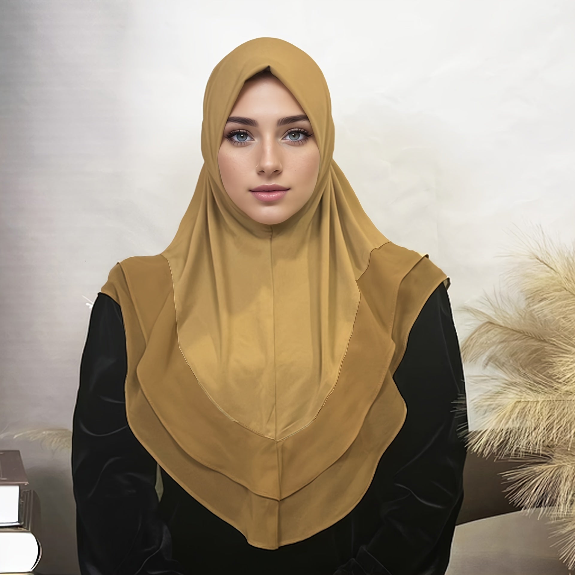 Women's Double Layer Chiffon Hijab Cap Solid Color Modest Head Covering