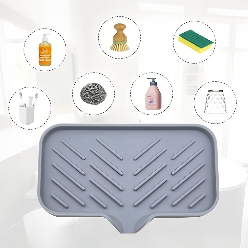 Flexible Silicone Sink Organizer with Non-Slip Drain Pad and Splash-Proof Cover
