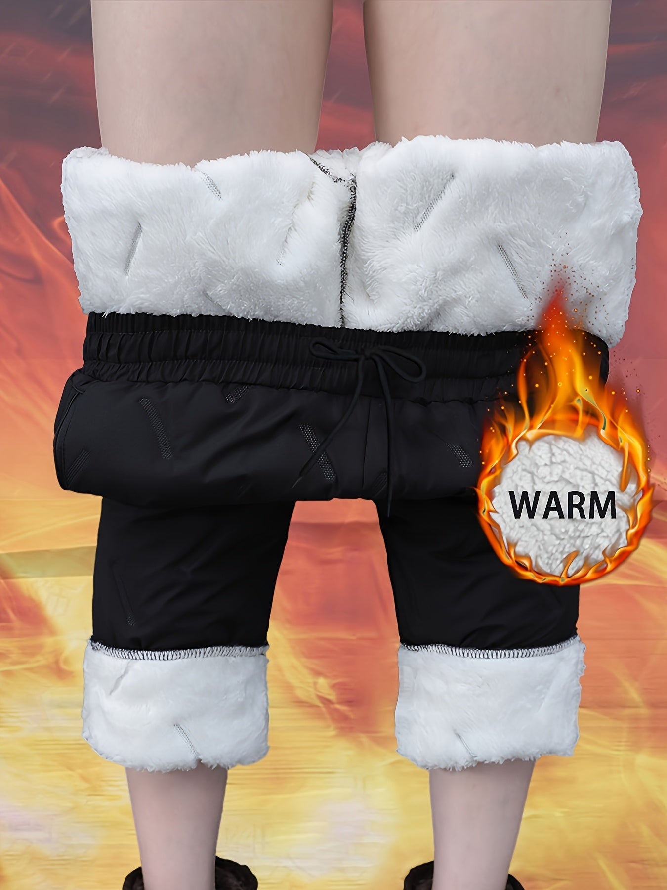 Women's Plus Size Winter Pants Thermal Flared Trousers Black Fluffy Warm