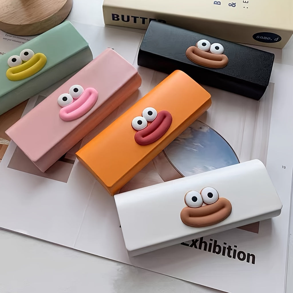 Estuche para gafas con diseño de boca de salchicha elegante, accesorio compacto de almacenamiento de cuero sintético