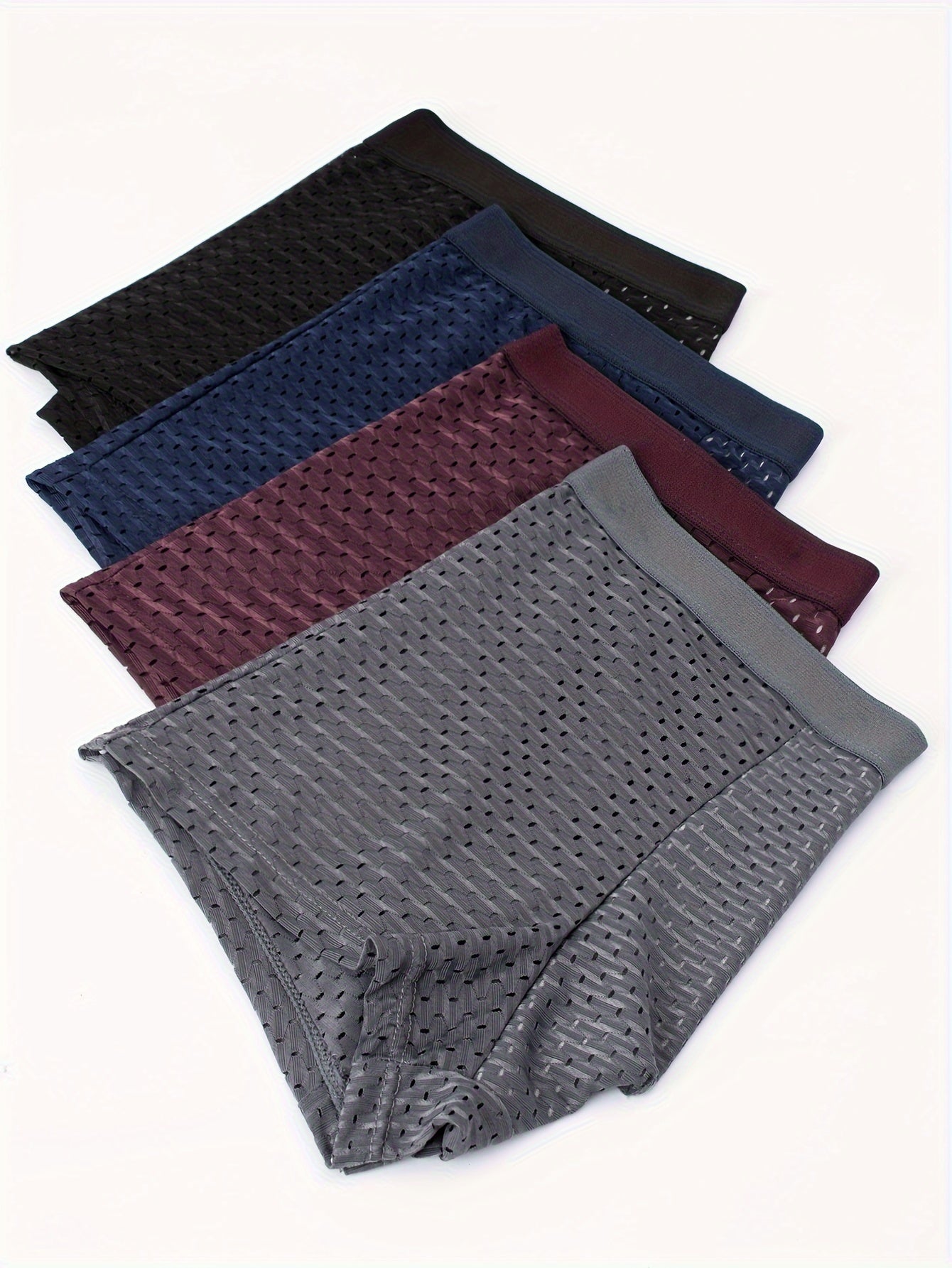 Men's Breathable Mesh Boxer Briefs 4 Pack Semi-Sheer Shortie Polyester Elastane