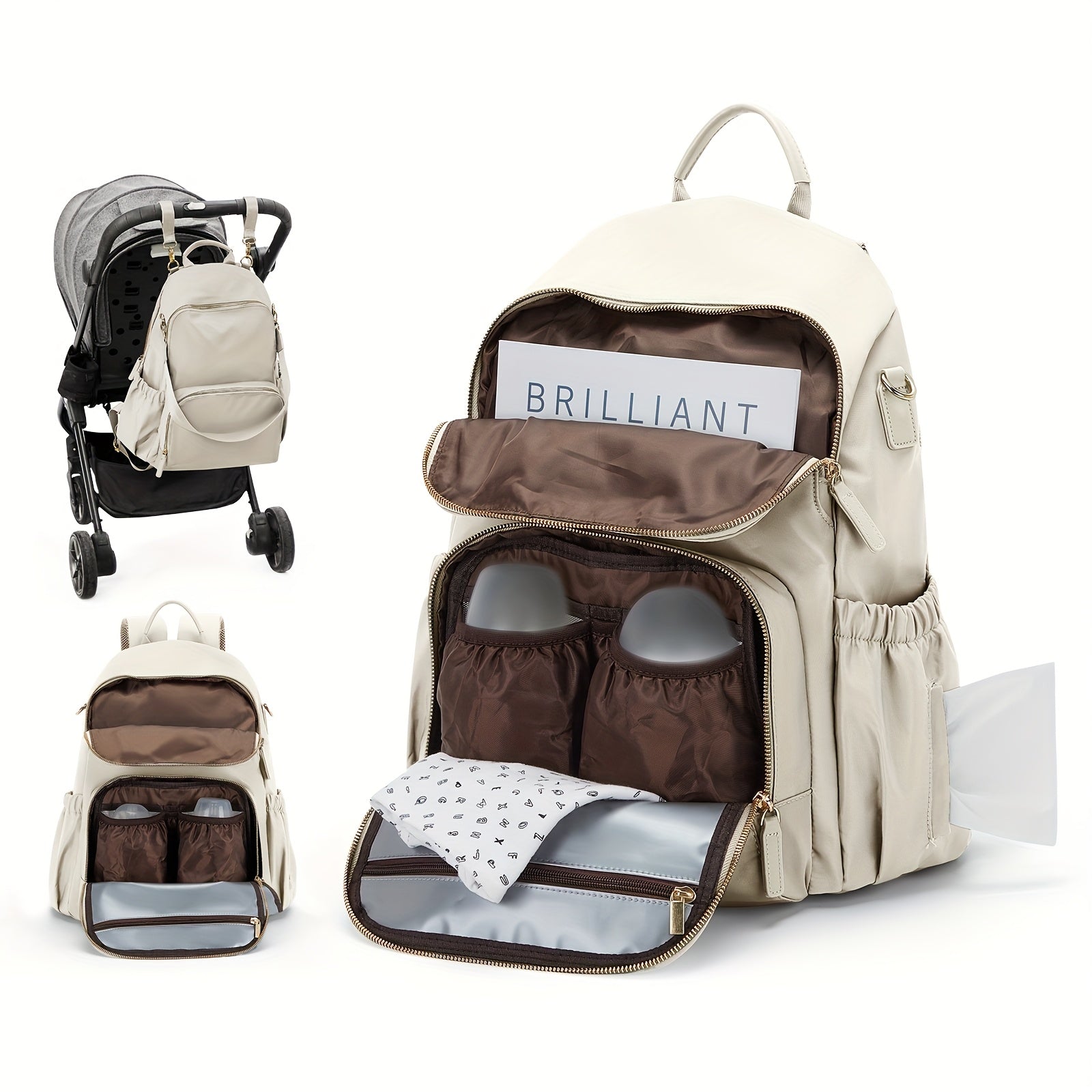 Large Capacity Waterproof Diaper Bag Backpack for New Moms with Insulated Bottle Pockets and Laptop Compartment