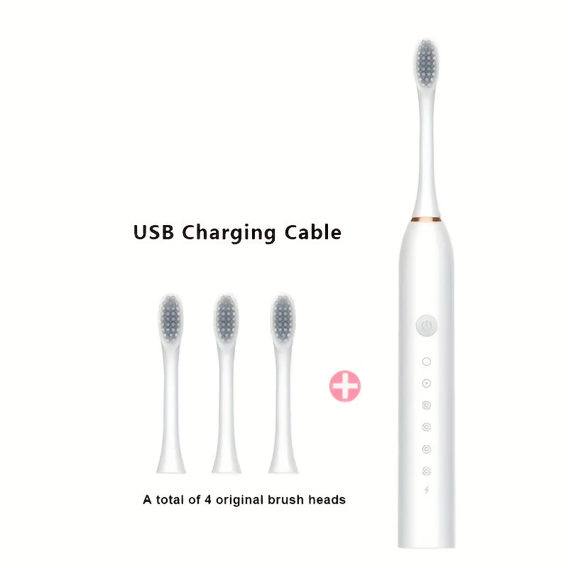 Set de cepillo de dientes eléctrico para adultos, recargable por USB, cerdas suaves, 6 modos, portátil