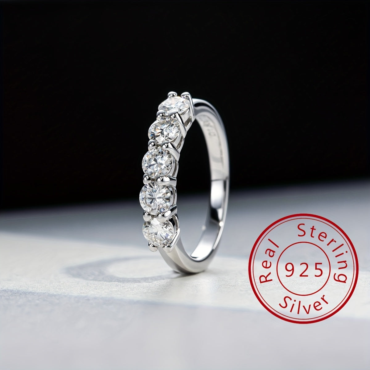 Sterling Silver Moissanite Engagement Ring 0.3CT Five Stone Wedding Jewelry