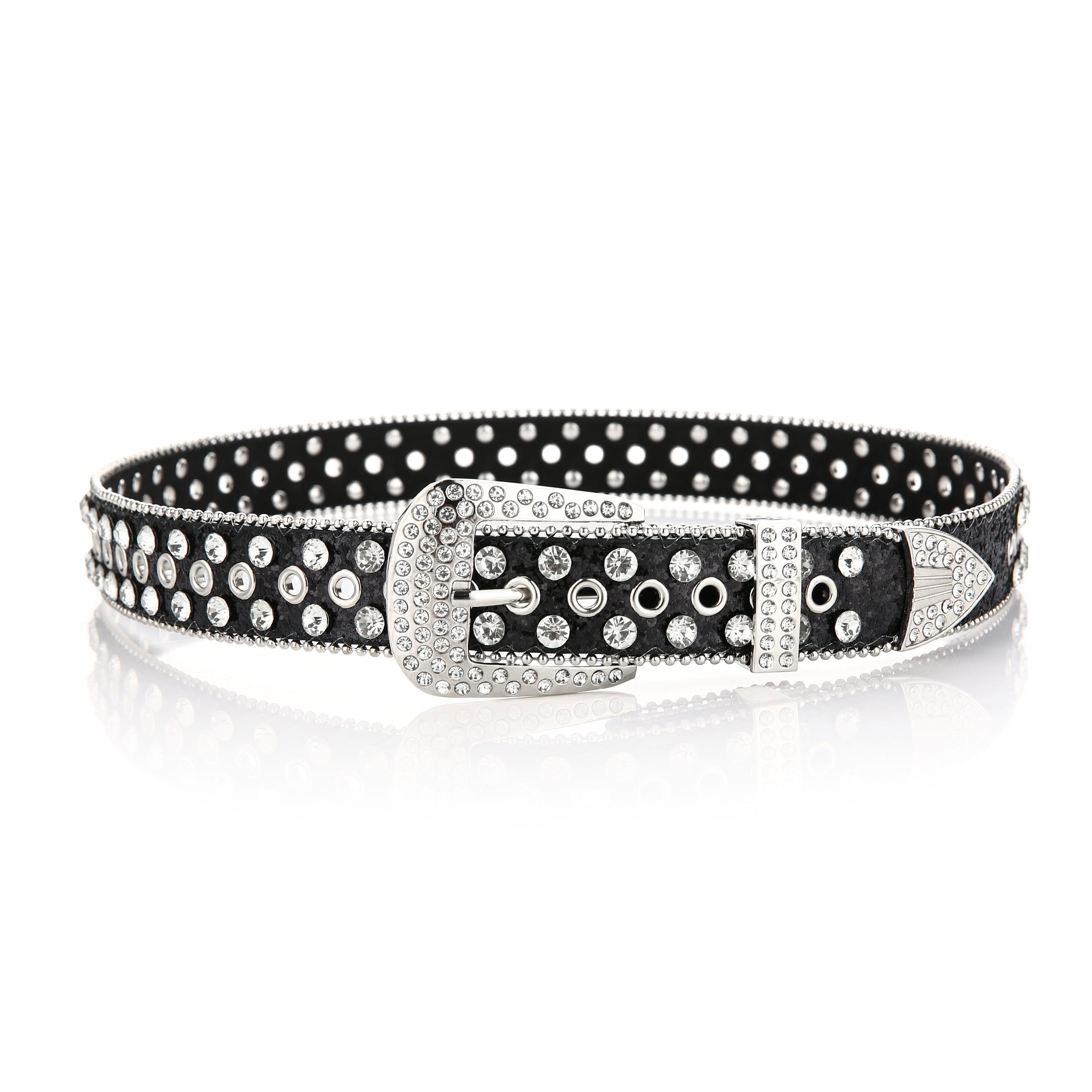 Ayollarlar uchun charm kamar, yaltirab turgan olmoslar, marjon bezaklari va oltin tokchali buckl bilan