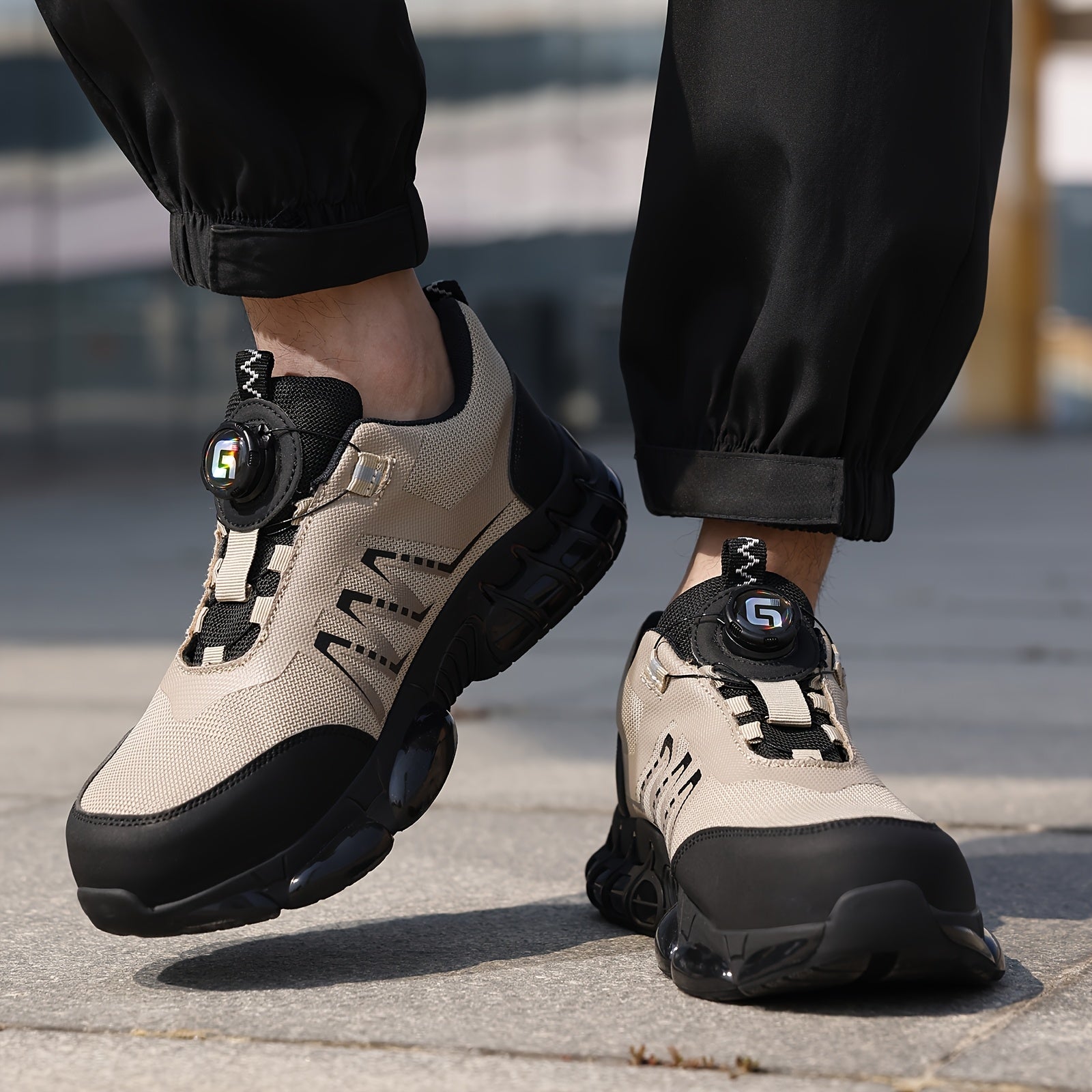 Women Steel Toe Safety Work Shoes Breathable Mesh Anti-Smash Puncture Black Beige