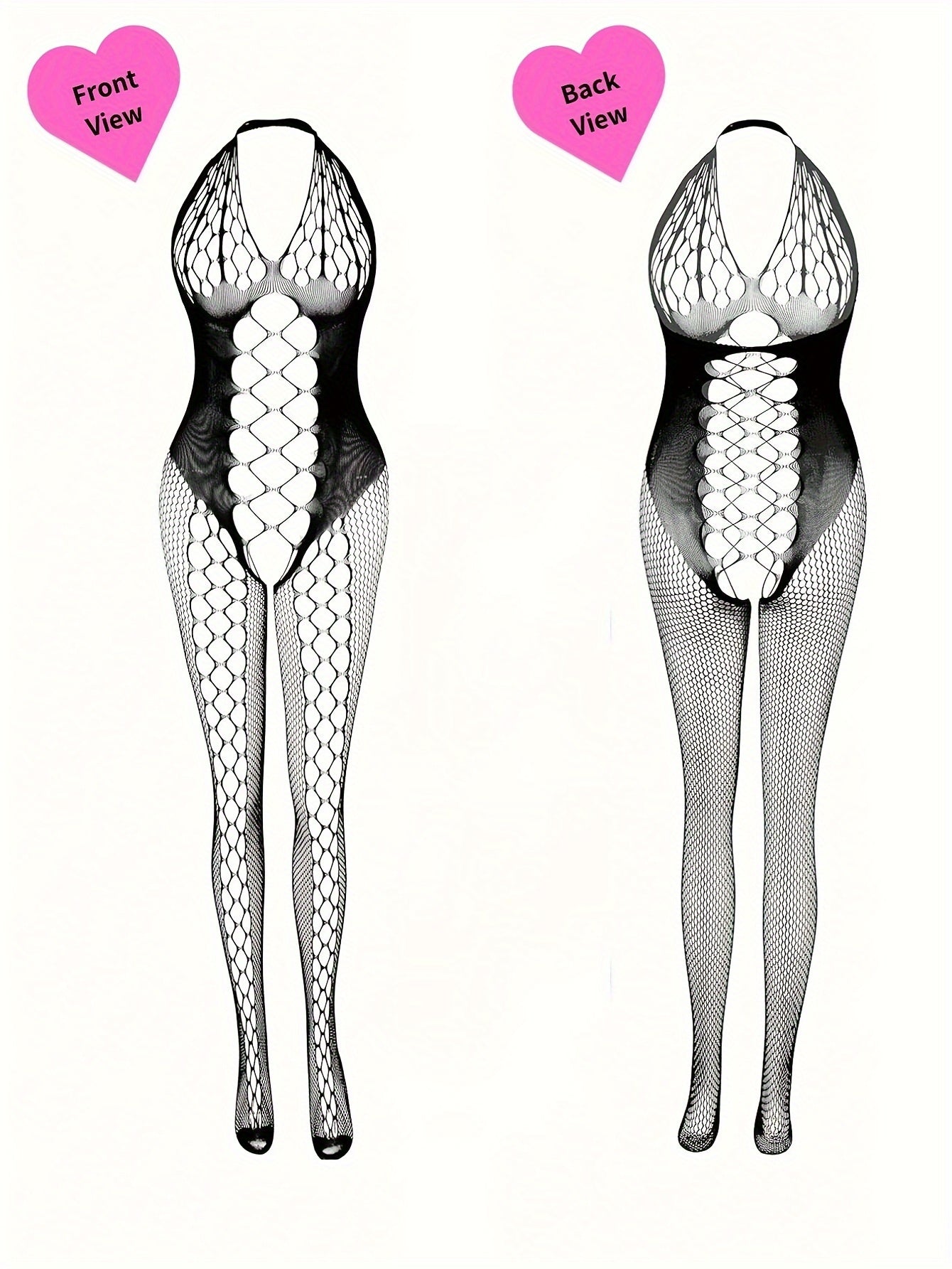 Women's Black Fishnet Lingerie Set Bodysuit with Open Crotch for Date Nights and Parties