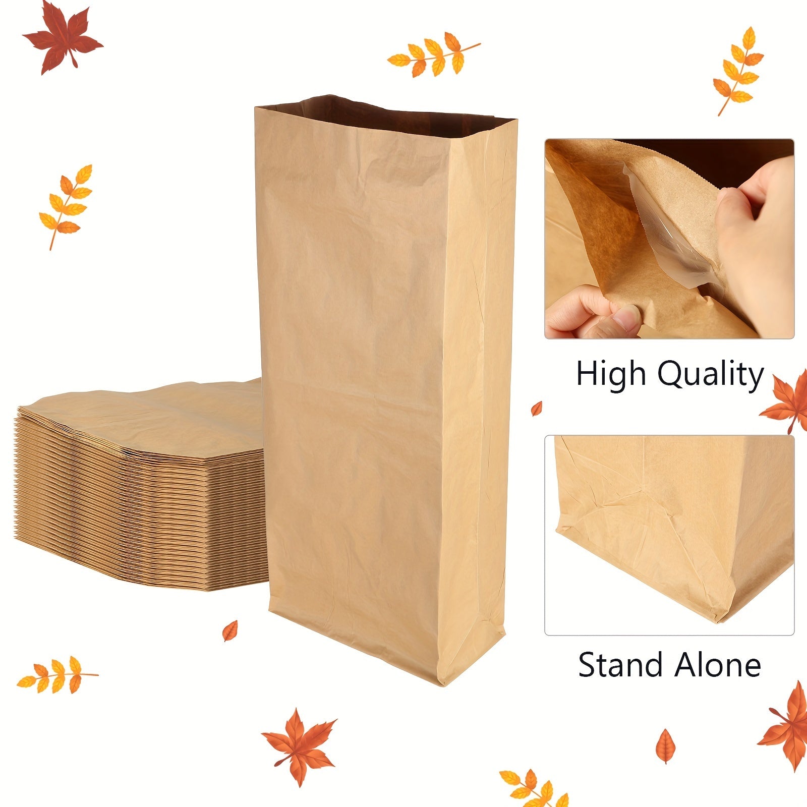 Pack of 24 Heavy-Duty Kraft Paper Yard Waste Bags 90.85L Outdoor Gardening