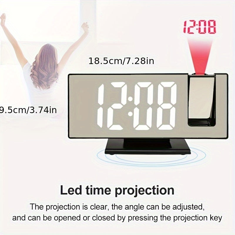 3D LED Mirror Clock with USB Power Temperature Display Auto Brightness Black Digital Bedroom Living Room