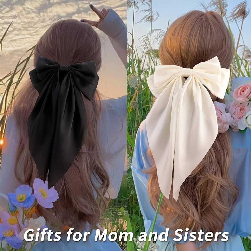 Qizlar uchun satinning soch bantlari 3 ta paket, katta lentali barrettlar, tug'ilgan kunlar uchun