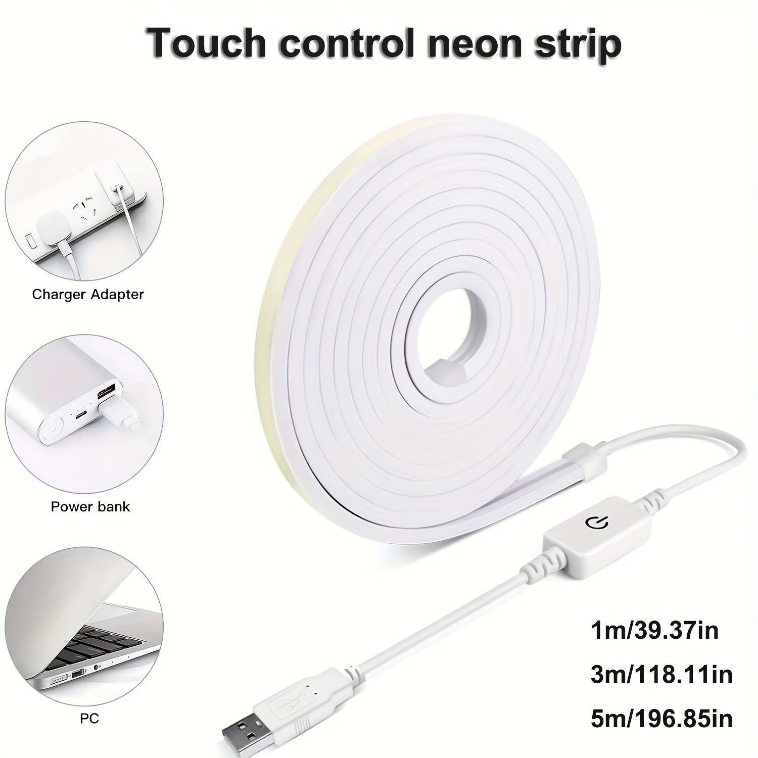 Energy-Efficient USB LED Neon Strip Lights 1m 3m 5m Touch Control Home Decor