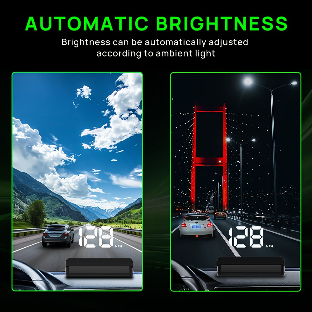 Universal Car Digital Speedometer HUD with White and Green LED Compatible with All Vehicles