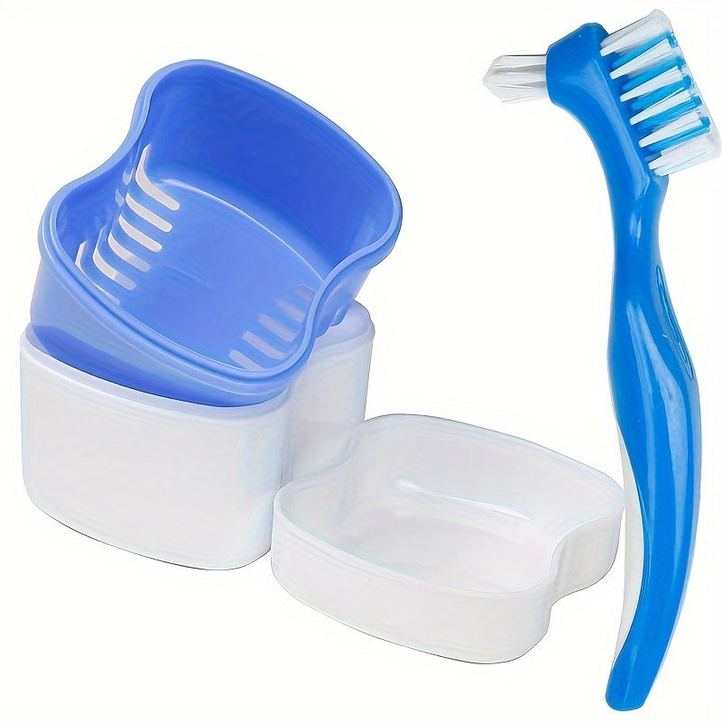 Portable Denture Storage Case with Strainer for Cleaning False Teeth Travel Use