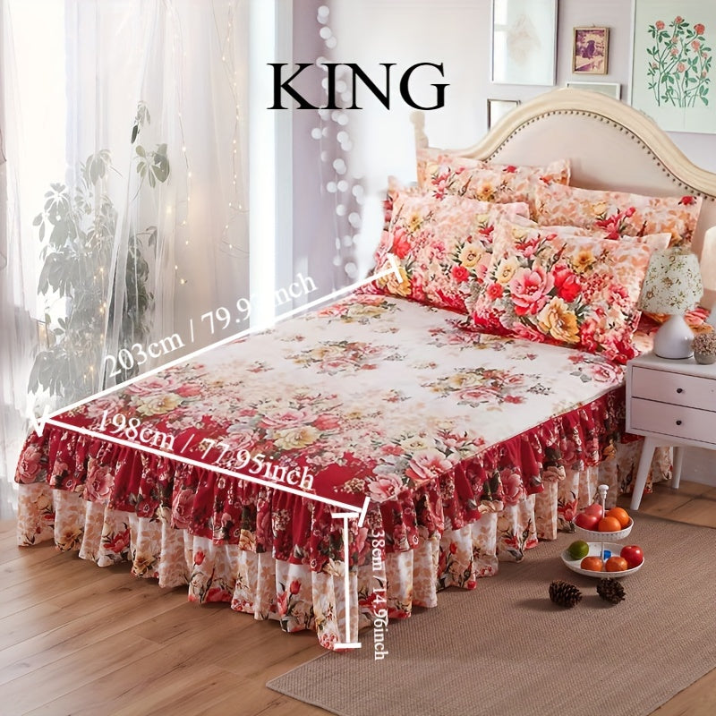 Flower Printed Bedding Set with Bed Skirt and Pillowcases All Seasons Universal