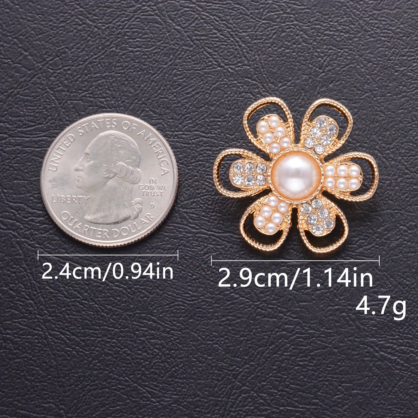 Set of 5 Flower-Shaped Alloy Buttons with Pearl and Rhinestone for Clothing and DIY Projects