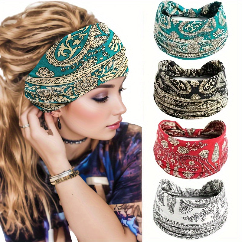 Set of 4 Ethnic Paisley Headscarves for Women Yoga Hair Accessories Autumn Winter
