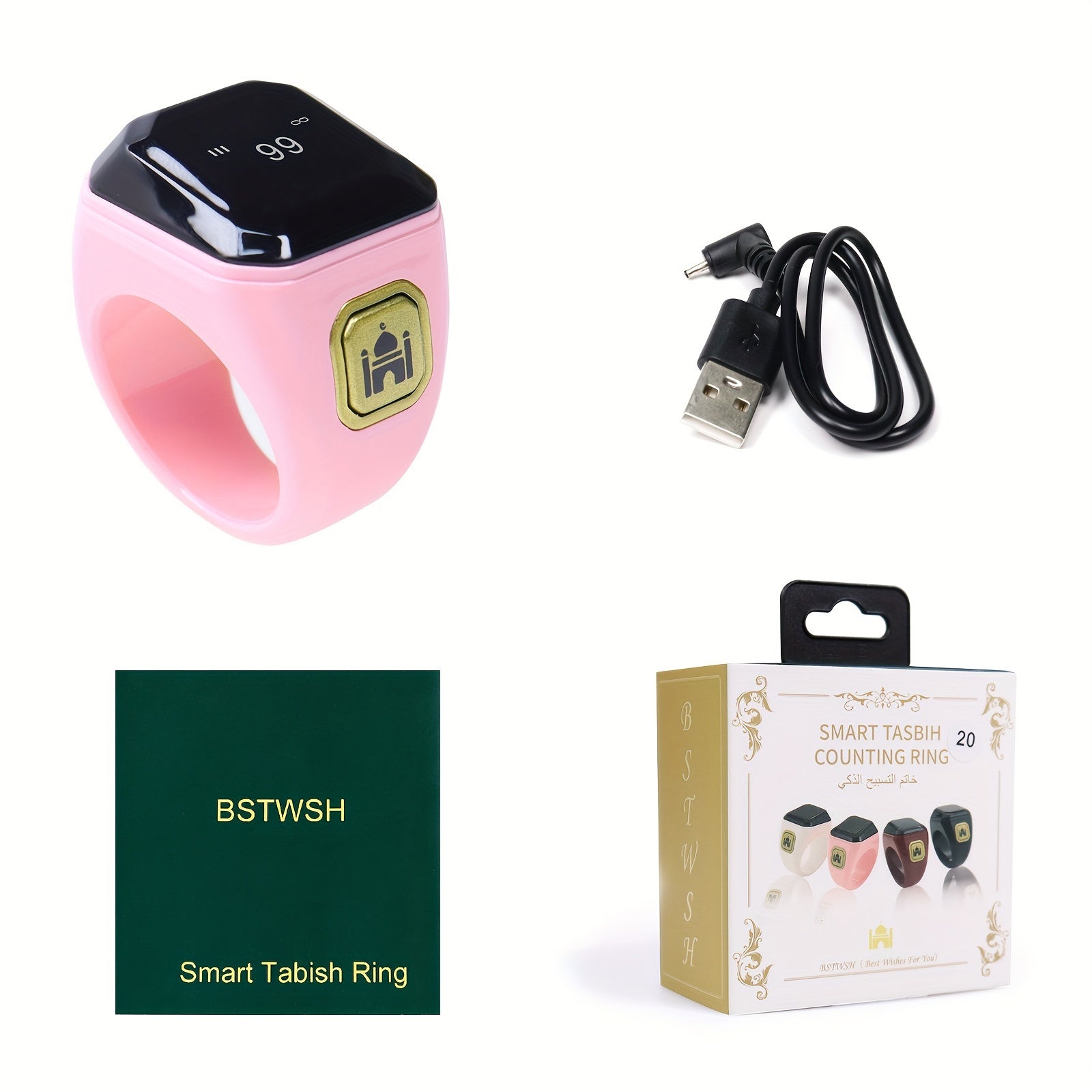 Black Smart Zikr Ring with 0.49 Inch Display Wireless Prayer Counter Compass and App Control