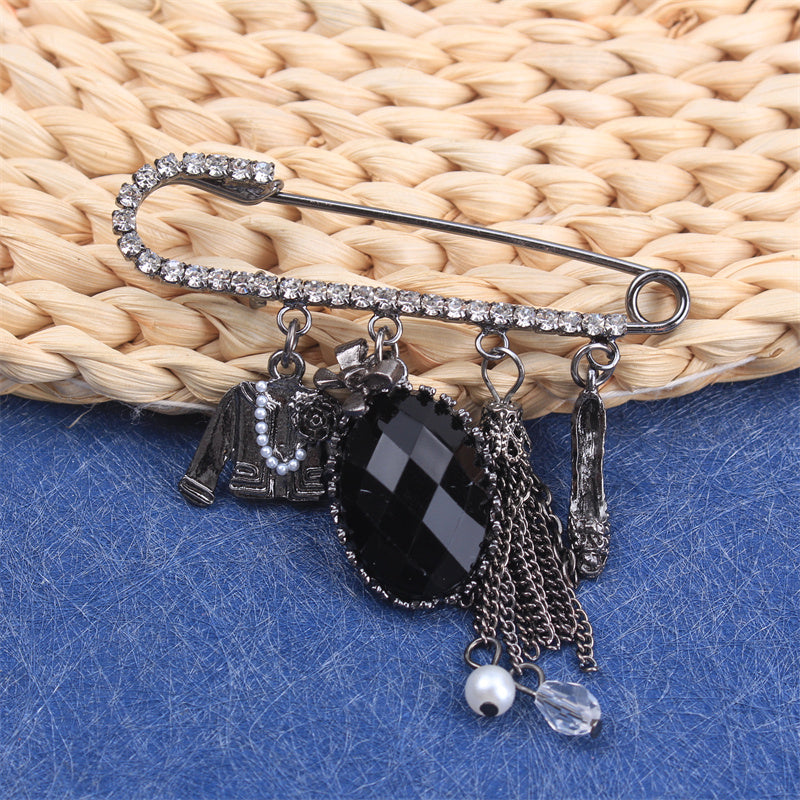Women's Rhinestone Brooch Pin with High Heels and Coat Charms Stylish Fashion Accessory