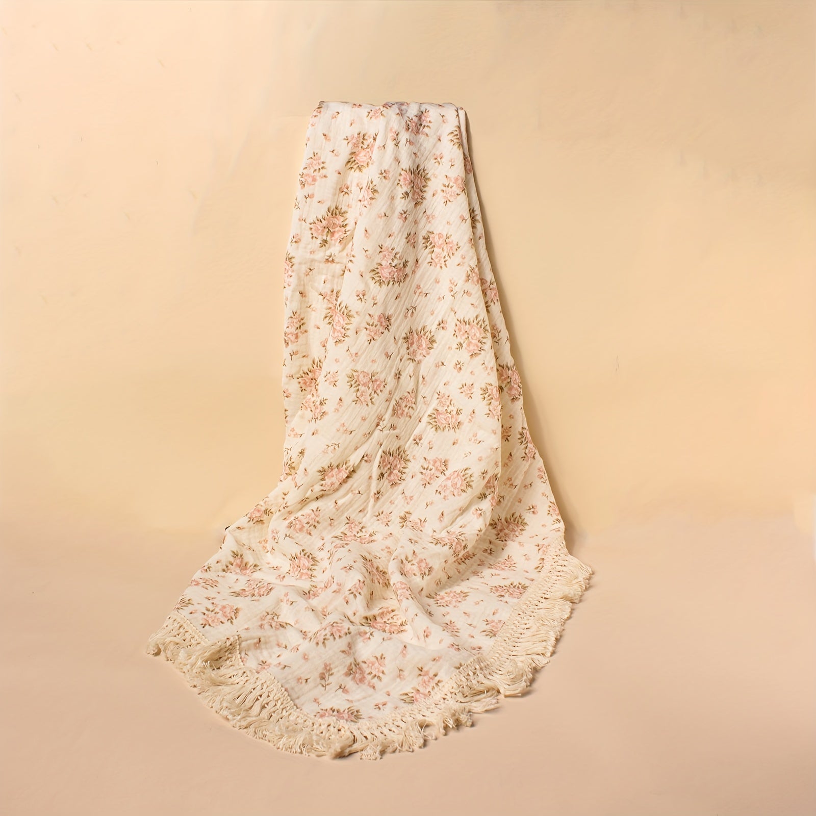 Children's Cotton Blanket with Tassel Edges Animal Print for Baby Stroller and Windproof Use