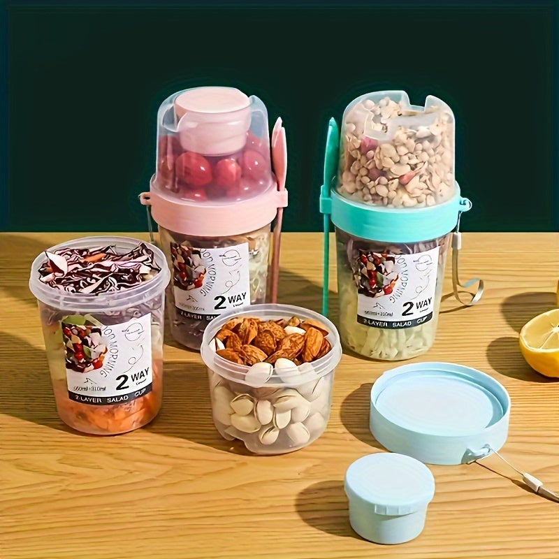 Oval-Shaped Leak-Proof Salad Container with Dressing Holder and Spoon BPA-Free Plastic
