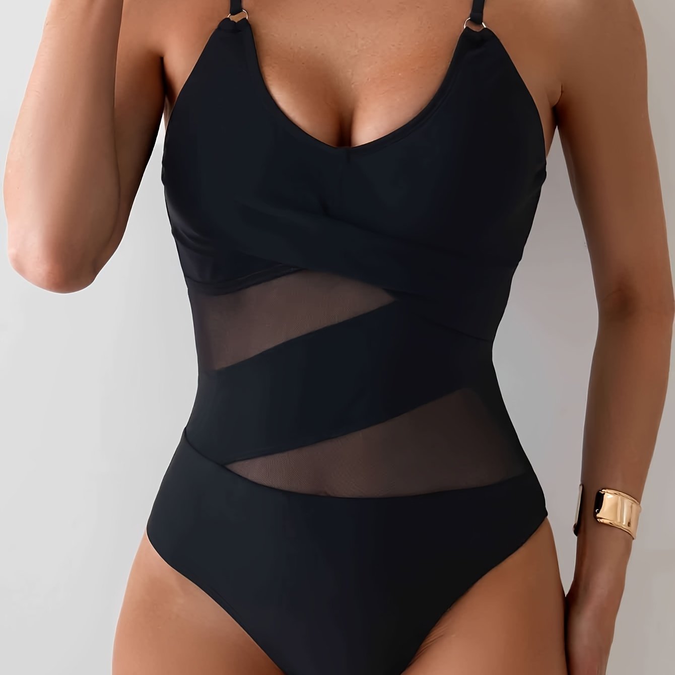 Women's One-Piece Swimsuit Nylon Elastane Removable Pads Mesh Solid Color