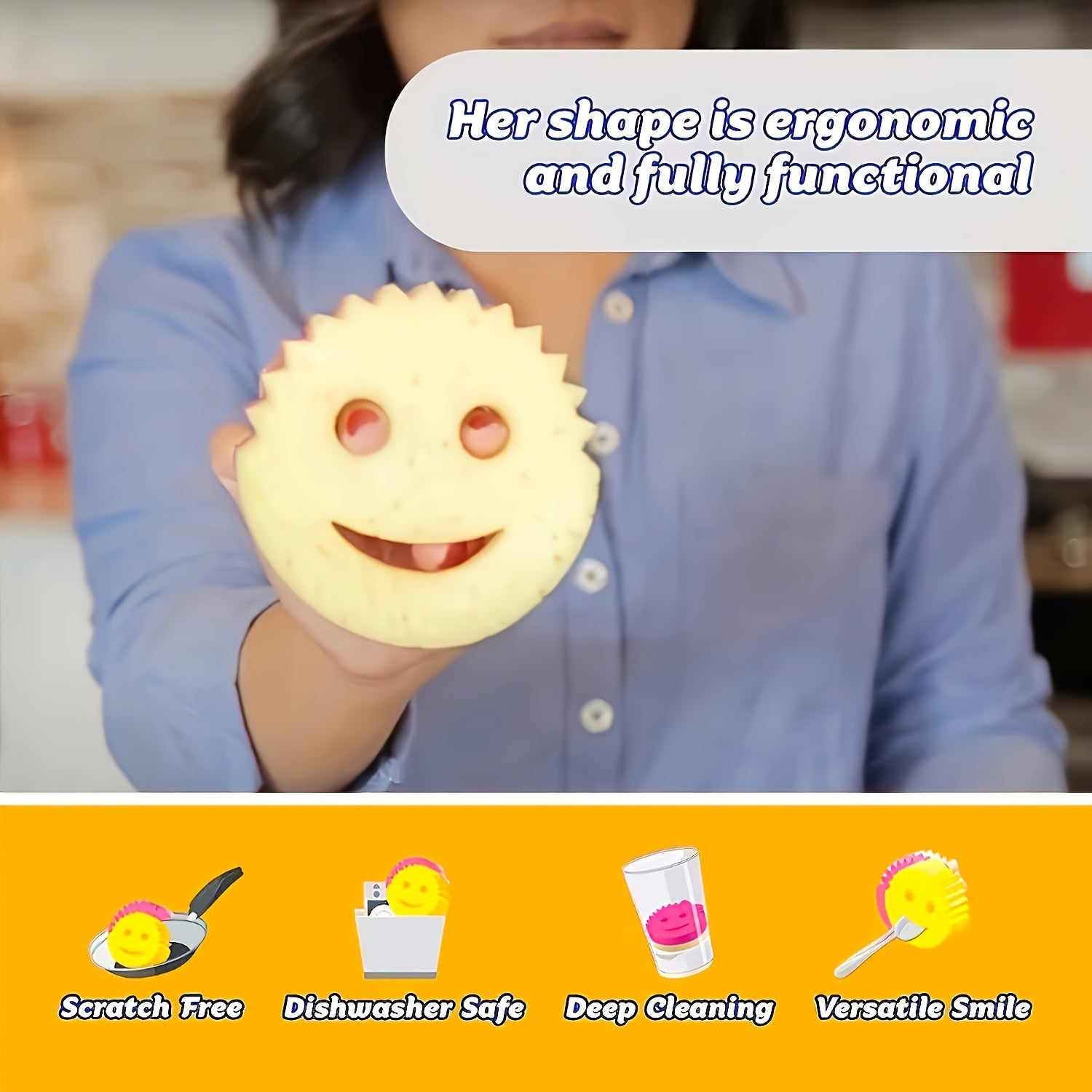 Scrub Mommy Ikki Tomonlama Gubka To'plami: Ergonomik, Chizishsiz Tozalash Oshxona va Hammom uchun, Barcha Yuzalarda Xavfsiz