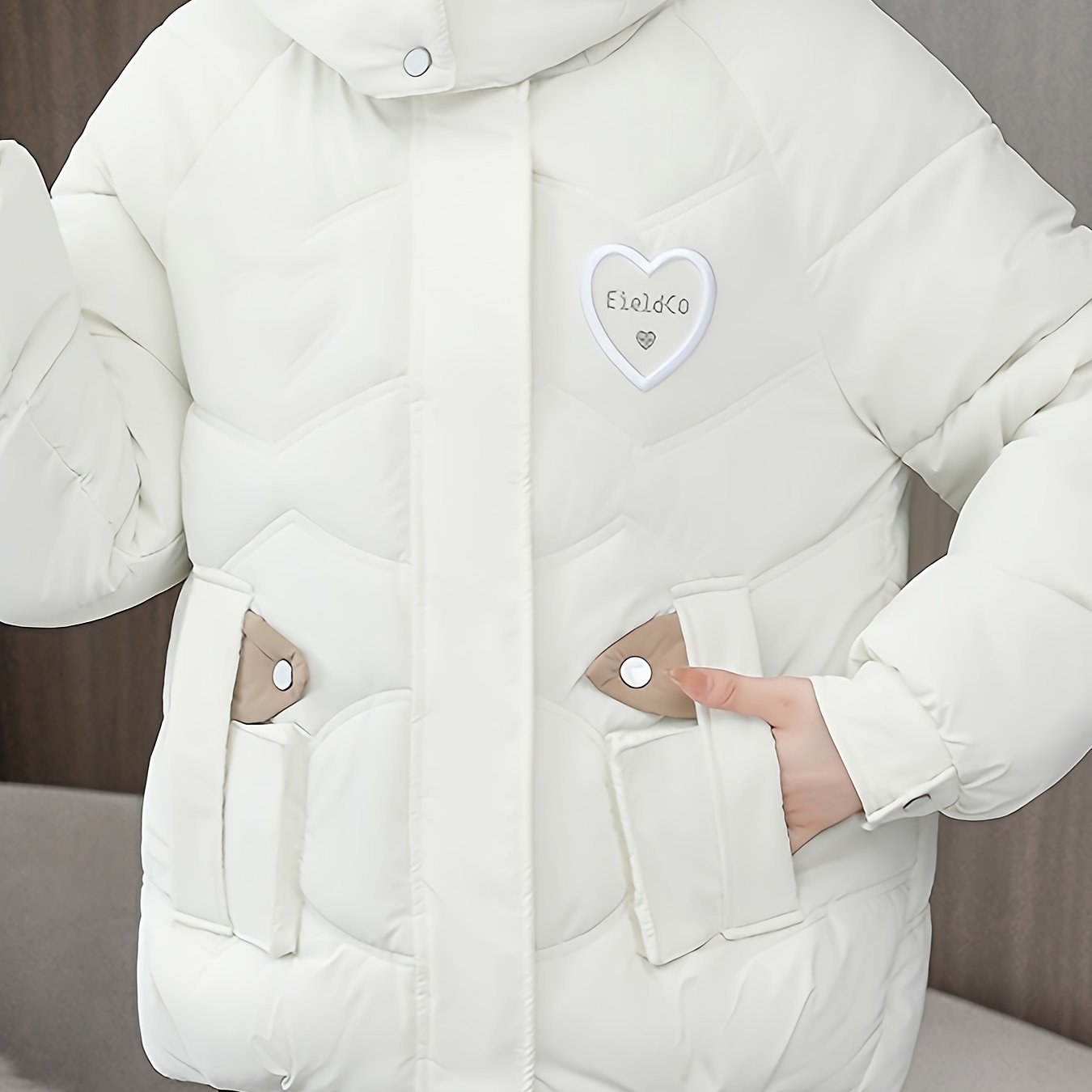 Women's Black Winter Jacket Polyester Hooded Zipper Casual Fall Winter Heart Logo