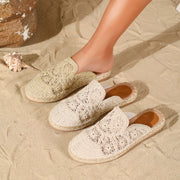 Women's Mesh Flat Slip-On Shoes Casual Vacation Straw Sole Sandals