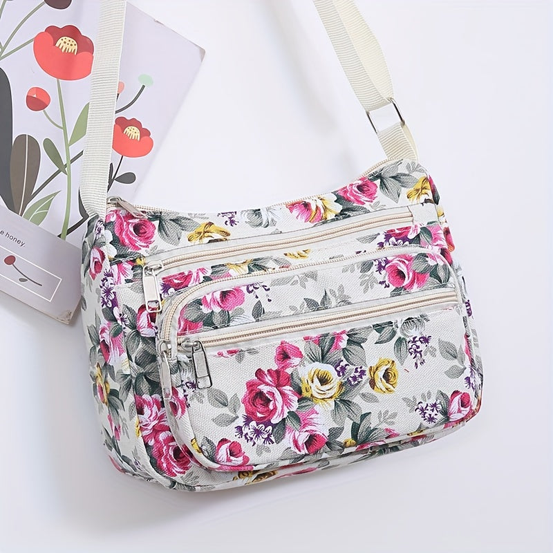 Large Capacity Canvas Crossbody Bag for Middle-Aged and Elderly Women with Zipper Closure