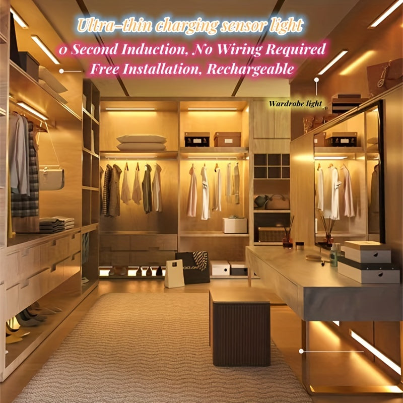 LED Motion Sensor Cabinet Light Wireless Rechargeable Under Counter Closet Night Lighting