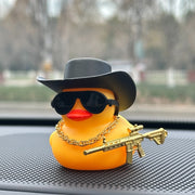Duck Car Decoration Toy Black Cowboy Hat Dashboard Interior Accessory