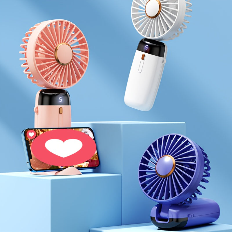 Rechargeable Portable Neck Fan with 5 Speeds Digital Display 90° Adjustable Base Purple Black