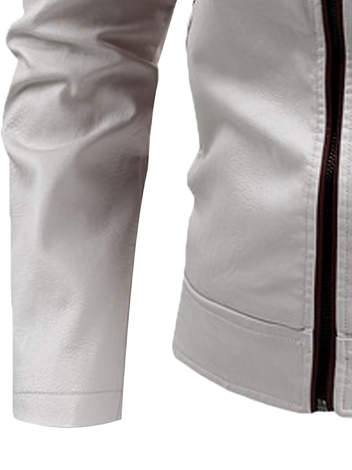 Erkaklar uchun tor kesimli rangli blokli jakket, turli cho'ntaklar, turg'un yaka, fermuar, kuz/qish/fall uchun oq va qizil dizayn.