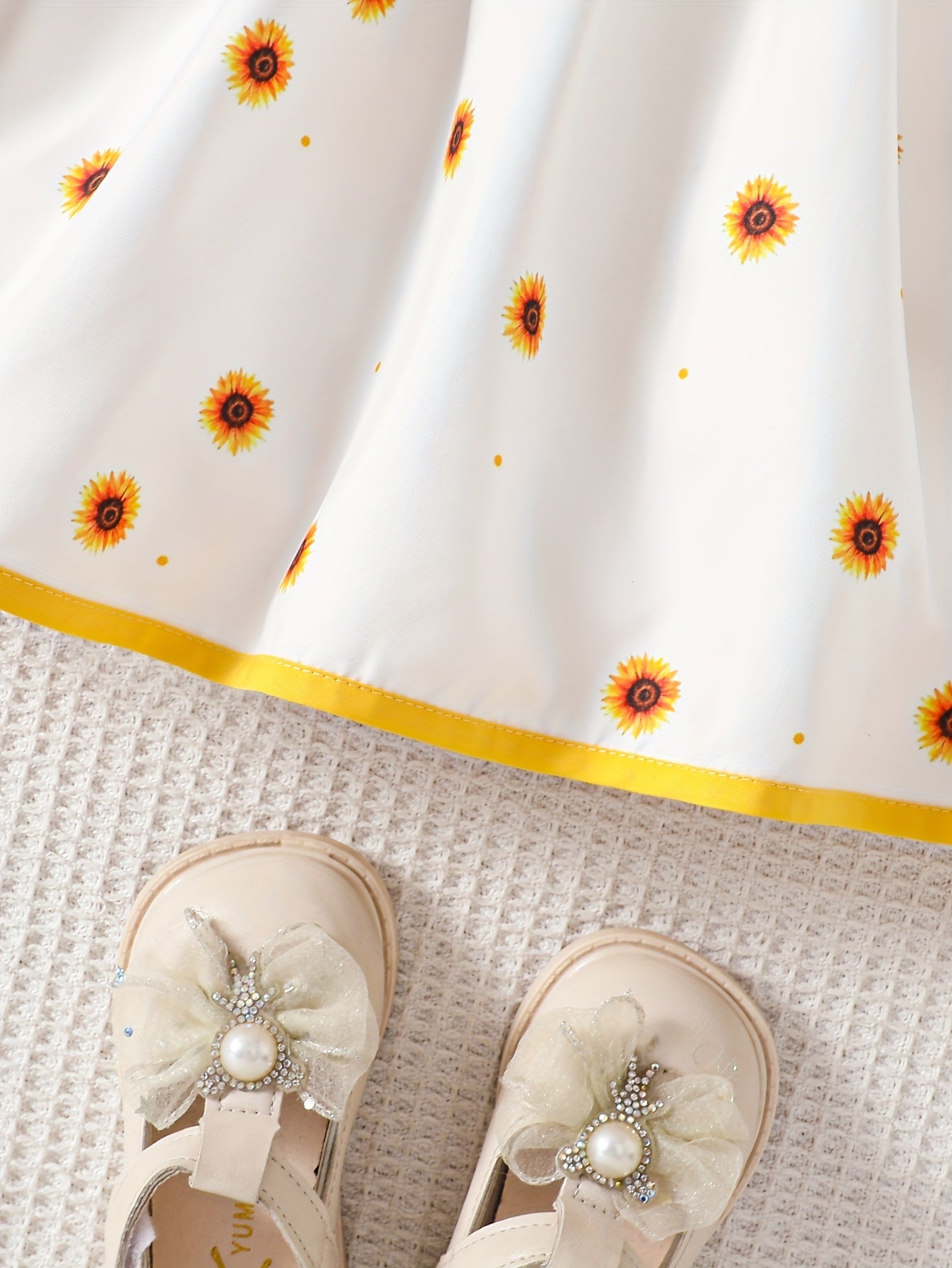 Girls' Summer Dress with Strawberry Print Ruffle Hem Polyester Belt for Children