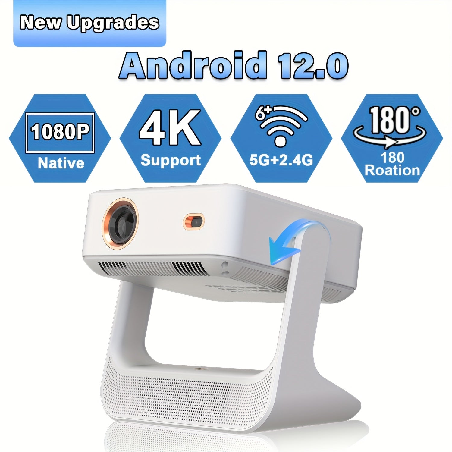 4K Supported Projector with Touch Screen, 1080p, WiFi 6 for Home Theater
