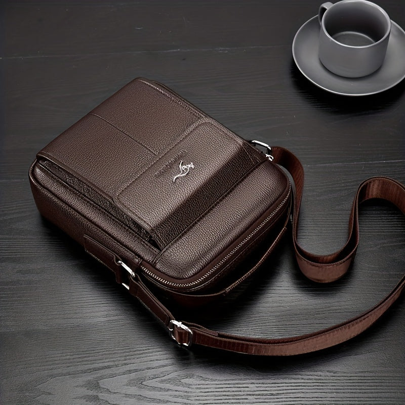 Men's Synthetic Leather Crossbody Bag Brown Adjustable Multiple Compartments Vertical Design for Daily Commute or Gift