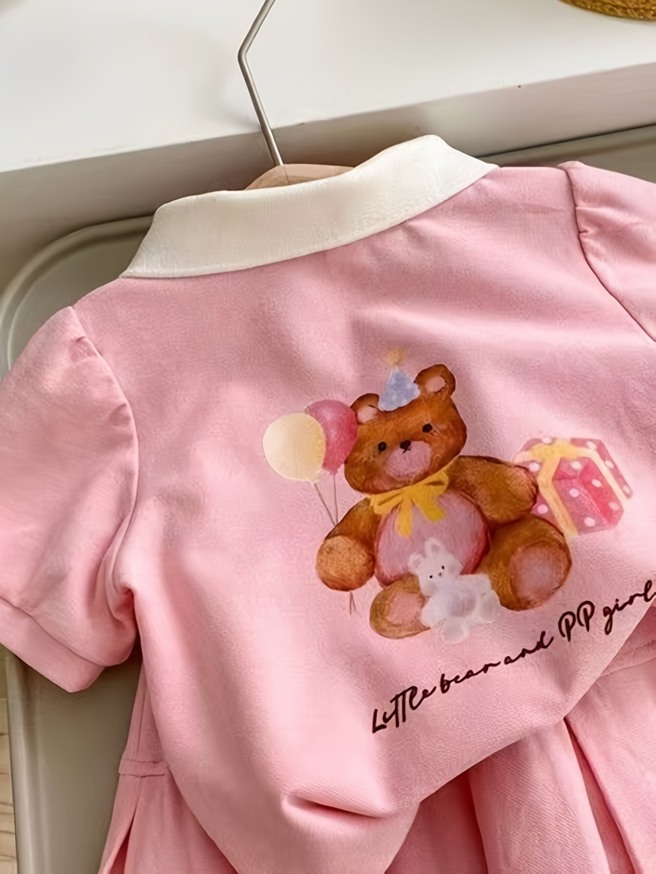 Girls Summer Outfit Pink Floral Short-Sleeve Top and Pleated Skirt Set Cotton Blend